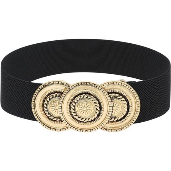 Retro Boho Stretch Belt w/ Large Disc Hook Buckle - Picture 2 of 3